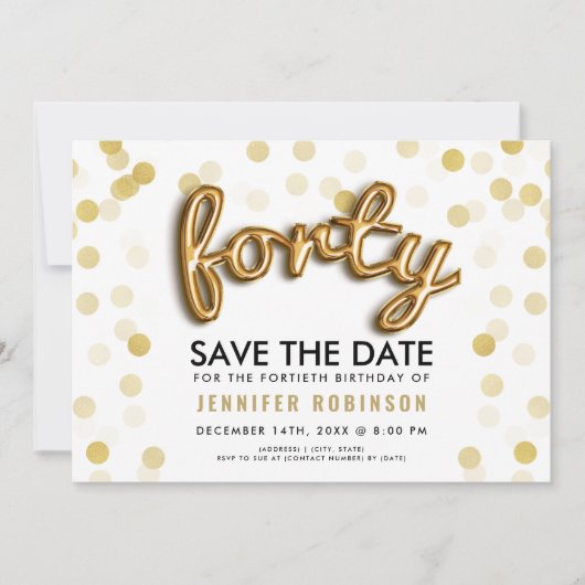Glitter 40th Birthday Save the Date Kaart (Voorkant)