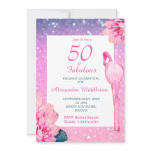 Glitter 50 Flamingo Pink Floral Birthday