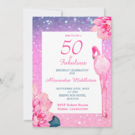Glitter 50 Flamingo Pink Floral Birthday Kaart