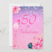 Glitter 50 Flamingo Pink Floral Birthday Kaart (Achterkant)