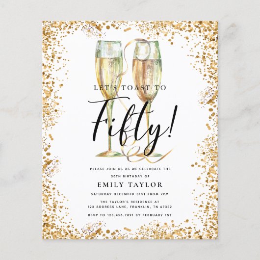 Glitter 50e verjaardag Party Budget Uitnodiging (Voorkant)