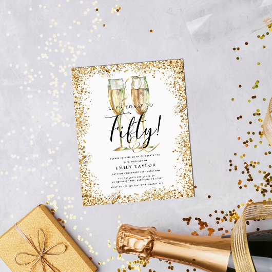 Glitter 50e verjaardag Party Budget Uitnodiging