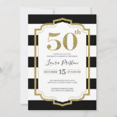 Glitter 50e verjaardag van Gold Lijst en zwarte st Kaart (Voorkant)