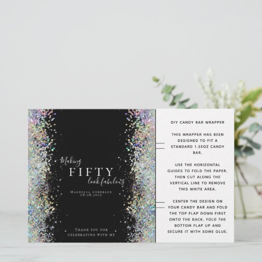 Glitter 50th Birthday Favor Snoep Bar Wrapper (Staand voorkant)