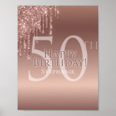 Glitter 50th Pink Birthday Party Poster (Voorkant)