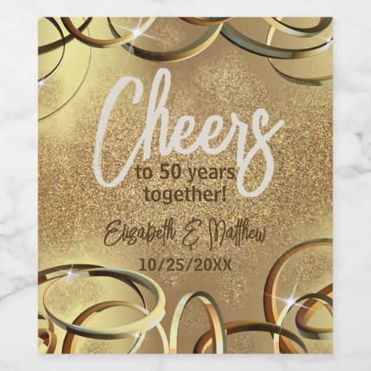 Glitter 50th Wedding Jubileum Wijn Etiket (Enkel label)