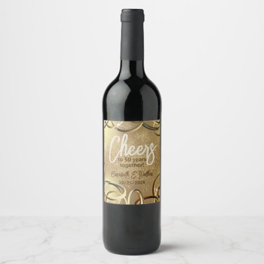 Glitter 50th Wedding Jubileum Wijn Etiket (Voorkant)