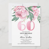 Glitter 60e roze pioen bloemig groen Verjaardag Kaart (Voorkant)