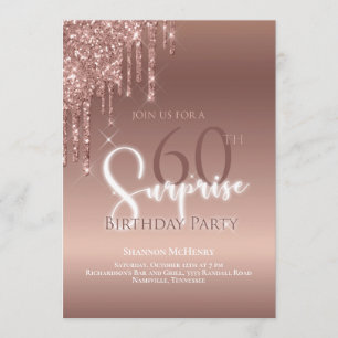 Glitter 60th Birthday Glam Pink White Ombre Kaart
