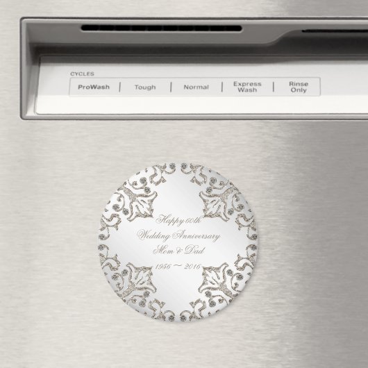 Glitter 60th Diamond Bruiloft Jubileum Magnet (Insitu (Vaatwasser))