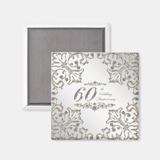 Glitter 60th Diamond Bruiloft Jubileum Magnet (Voorkant / Achterkant)