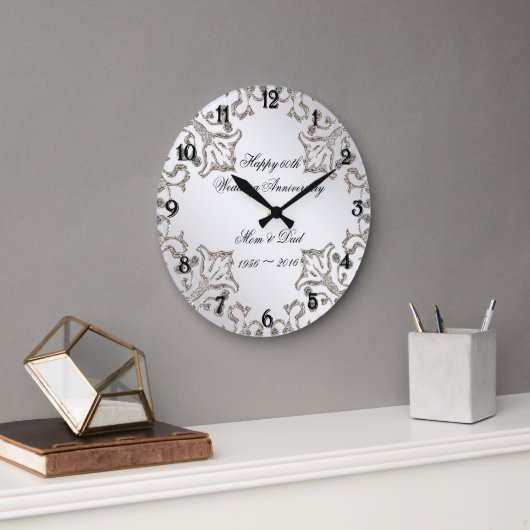 Glitter 60th Diamond Wedding Anniversary Clock Grote Klok (Kantoor)