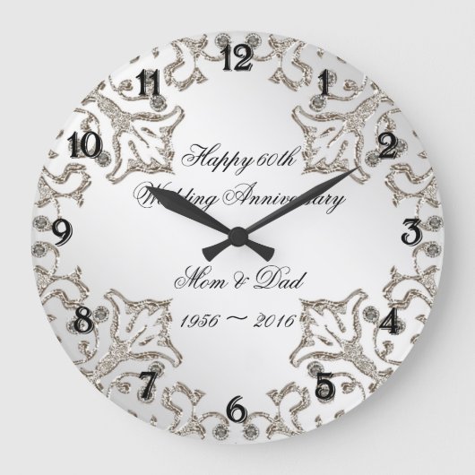 Glitter 60th Diamond Wedding Anniversary Clock Grote Klok (Voorkant)