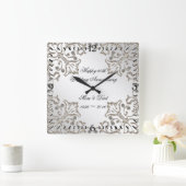 Glitter 60th Diamond Wedding Anniversary Clock Vierkante Klok (Huis)