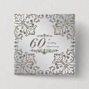 Glitter 60th Diamond Wedding Jubileum Button
