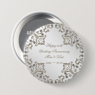 Glitter 60th Diamond Wedding Jubileum Button