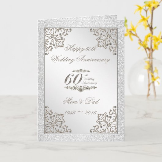 Glitter 60th Diamond Wedding Jubileum Card Kaart (Gele Bloem)