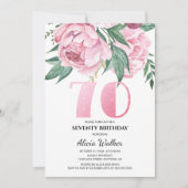 Glitter 70e roze pioen bloemig groen Verjaardag Kaart (Voorkant)