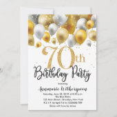 Glitter 70th Birthday Invitation Gold Balloons Kaart (Voorkant)