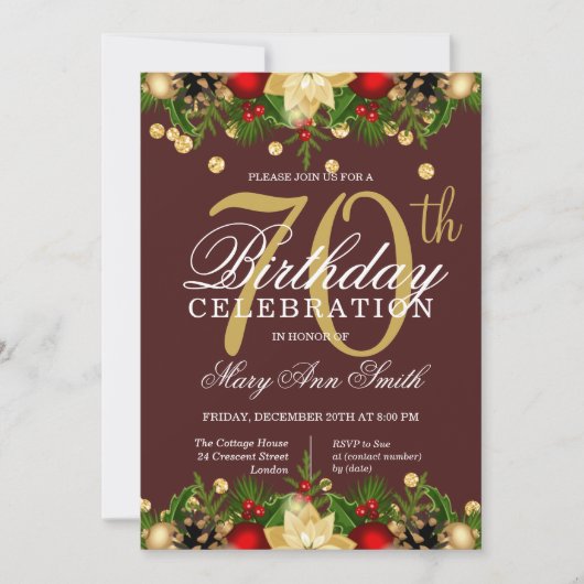 Glitter 70th Birthday Kaart (Voorkant)