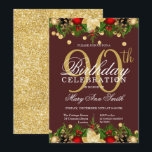 Glitter 90th Birthday Kaart<br><div class="desc">Elegant 90th Birthday Party Holiday Glitter in Gold nodigde sjabloon uit met kerstversieringen voor een feestelijke vibe! Geweldig voor een 90e verjaardag en nog veel meer!</div>