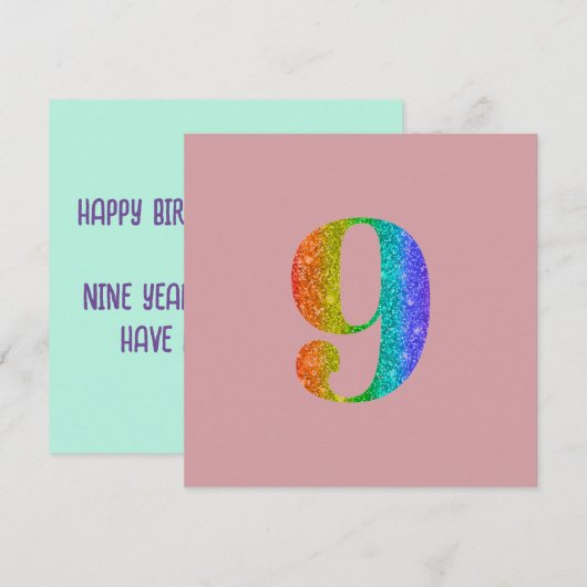 Glitter 9e verjaardag aangepaste gesimuleerde glit feestdagenkaart (Voorkant / Achterkant)