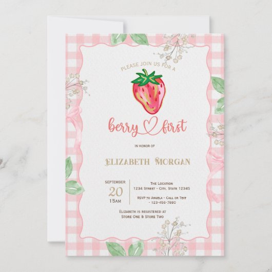 Glitter Aardbei Lijst Plaid Baby shower Kaart (Voorkant)