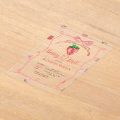 Glitter Aardbei Lijst Roze Plaid Baby shower Acryl Uitnodigingen (Laagn)