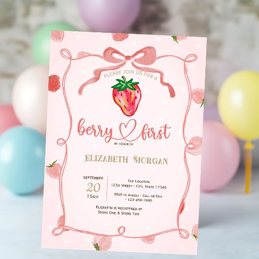 Glitter Aardbei Lijst Roze Plaid Baby shower Kaart