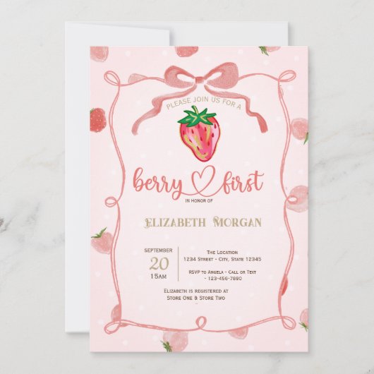 Glitter Aardbei Lijst Roze Plaid Baby shower Kaart (Voorkant)