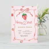 Glitter Aardbei Lijst Roze Plaid Baby shower Kaart (Staand voorkant)