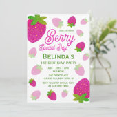 Glitter Aardbeien Berry Speciale Dag 1e Verjaardag Kaart (Staand voorkant)