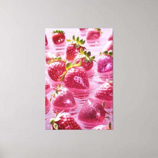 Glitter aardbeien Stretched Canvas Print (Voorkant)