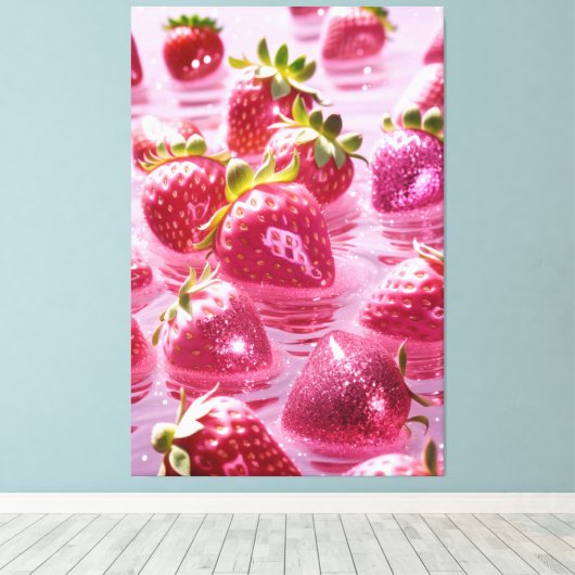 Glitter aardbeien Stretched Canvas Print (Insitu (Houten vloer))