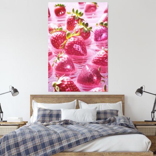 Glitter aardbeien Stretched Canvas Print (Insitu (Slaapkamer))