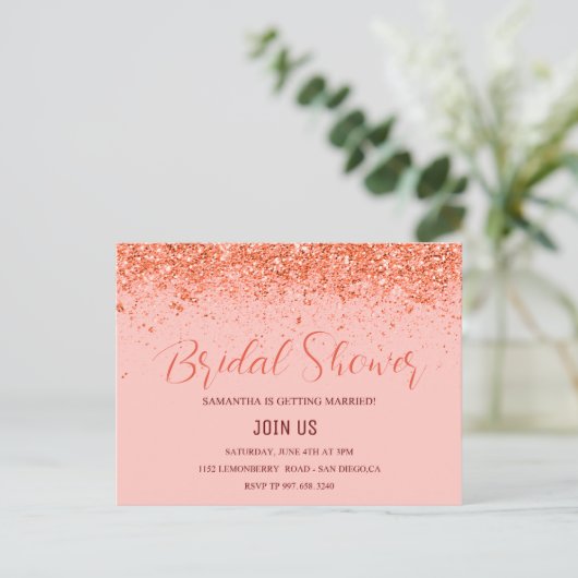 Glitter abstract - bruids doucheuitnodiging uitnodiging briefkaart (Staand voorkant)