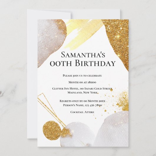 Glitter abstract goudroze vormen waterverf glazuur kaart (Voorkant)