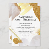 Glitter abstract goudroze vormen waterverf glazuur kaart (Voorkant / Achterkant)