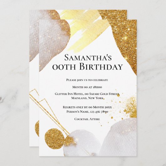 Glitter abstract goudroze vormen waterverf glazuur kaart (Voorkant / Achterkant)