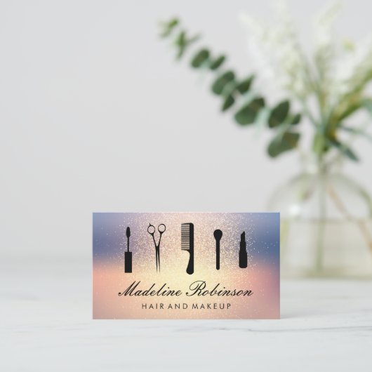 Glitter Achtergrond | Make-up en Haar Gereedschap Visitekaartje (Staand voorkant)