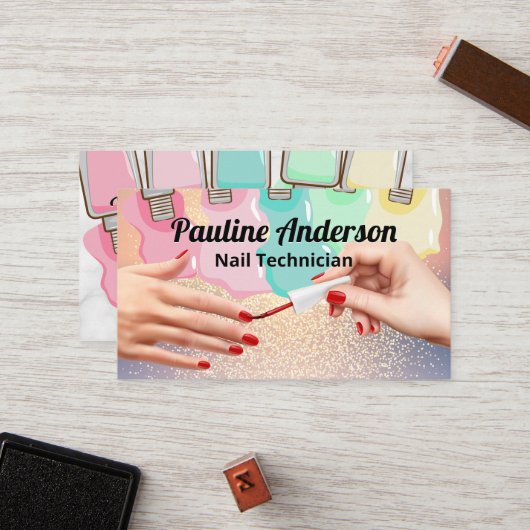 Glitter achtergrond | Manicure nagellak vloeistof Klantenkaartje (Voorkant / Achterkant in situ)