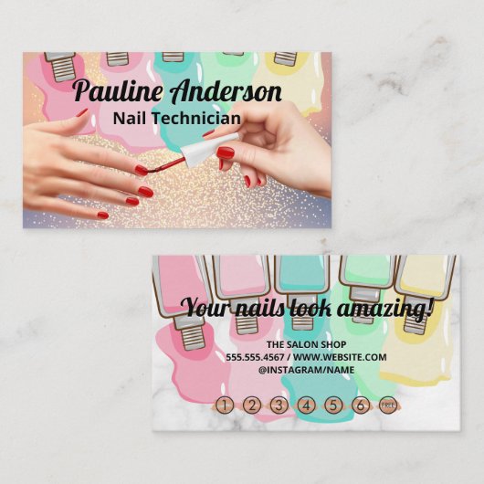 Glitter achtergrond | Manicure nagellak vloeistof Klantenkaartje (Voorkant / Achterkant)