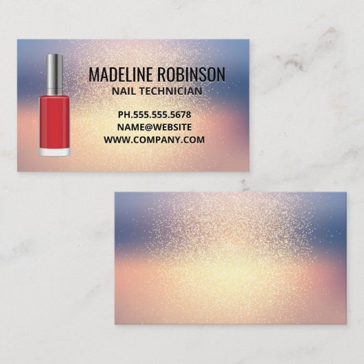 Glitter-achtergrond | Rode Nail Poolse fles Visitekaartje (Voorkant / Achterkant)