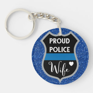 Glitter Acrylic Proud Police Wife Sleutelhanger