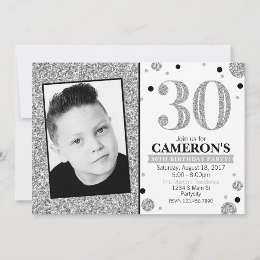 Glitter Adult Milestone Birthday Photo Invite Kaart (Voorkant)
