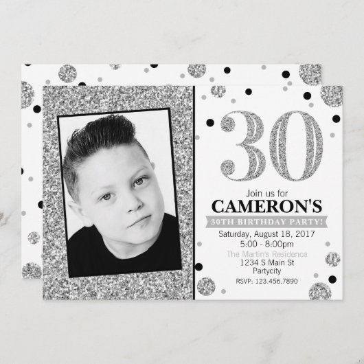 Glitter Adult Milestone Birthday Photo Invite Kaart (Voorkant / Achterkant)