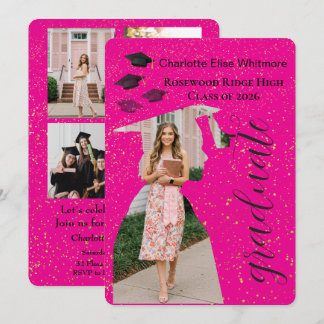 Glitter Afstudeer Uitnodigingskaart met Foto's Kaart