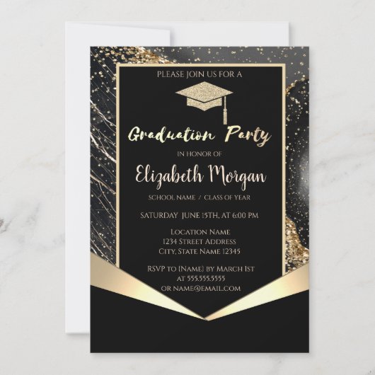 Glitter Afstudeerder Pet, Confetti Black Marble Af Kaart (Voorkant)