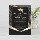 Glitter Afstudeerder Pet, Confetti Black Marble Af Kaart (Staand voorkant)