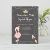 Glitter Afstudeerder Pet, Confetti, wijn, Flamingo Kaart (Staand voorkant)